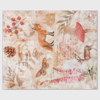 Papier Cadeau Forêt forestière Faune Renard Deer Découpage