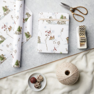 Papier Cadeau Forêt forestière hiver   Noël