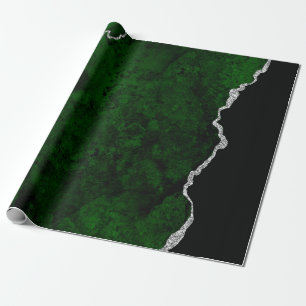 Papier Cadeau Forêt Glamouruse Verte Marbre Chic Paillettes Arge