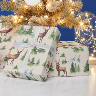 Papier Cadeau Forêt hivernale à l'aquarelle - Cerfs et arbres en