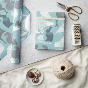 Papier Cadeau Forêt Noël Lapin Renard chevreuil Oiseau écureuil