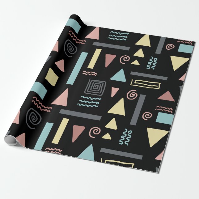 Papier Cadeau Formes géométriques noir motif (Déroulé)