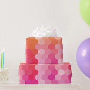 Papier Cadeau Formes hexagones géométriques, rose et jaune
