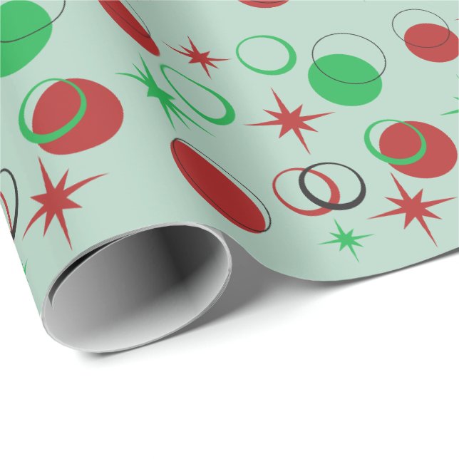 Papier Cadeau Formes modernes du milieu du siècle Noël rouge et  (Coin rond)