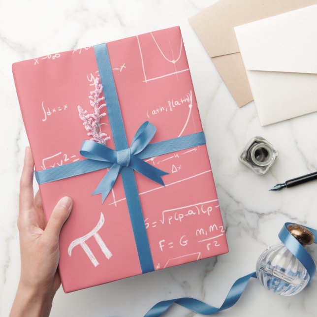 Papier Cadeau Formules et équations mathématiques rose et blanc (Cadeaux)