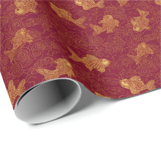 Papier Cadeau Fortune Impériale | Abondance de carpes koï dorées