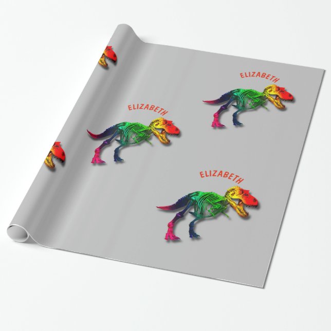 Papier Cadeau Fossile drôle de l'arc-en-ciel T Rex avec votre (Déroulé)