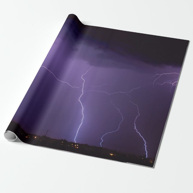 Papier Cadeau Foudre pourpre dans un orage de désert de nuit (Déroulé)