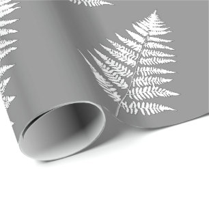 Papier Cadeau Fougère 1 de région boisée, gris/gris et blanc