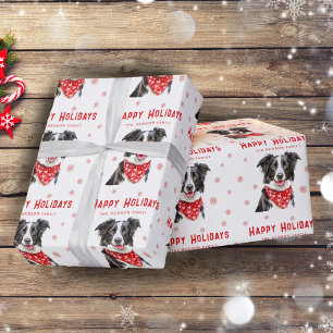 Papier Cadeau Foulard à coeur rouge de Border Collie Noël Photo