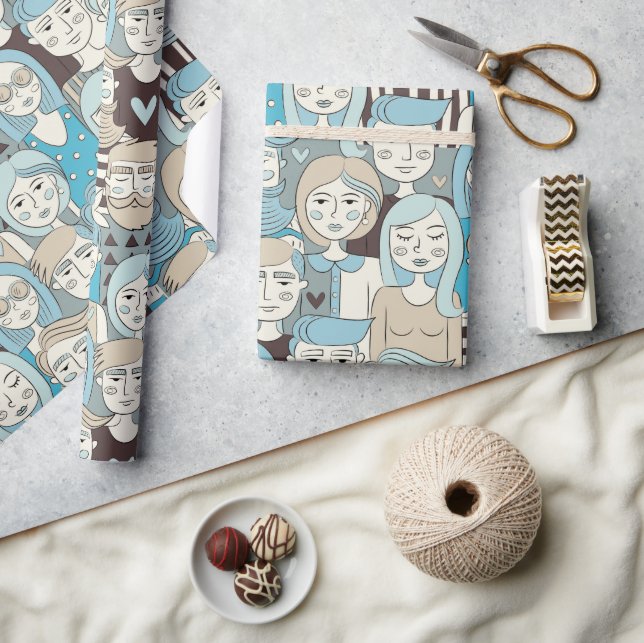 Papier Cadeau Foule du centre-ville avec ID494 bleu/beige (Artisanat)