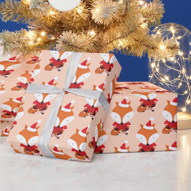 Papier Cadeau Fox Santa Hat Orange Noël animal vacances (Vacances)
