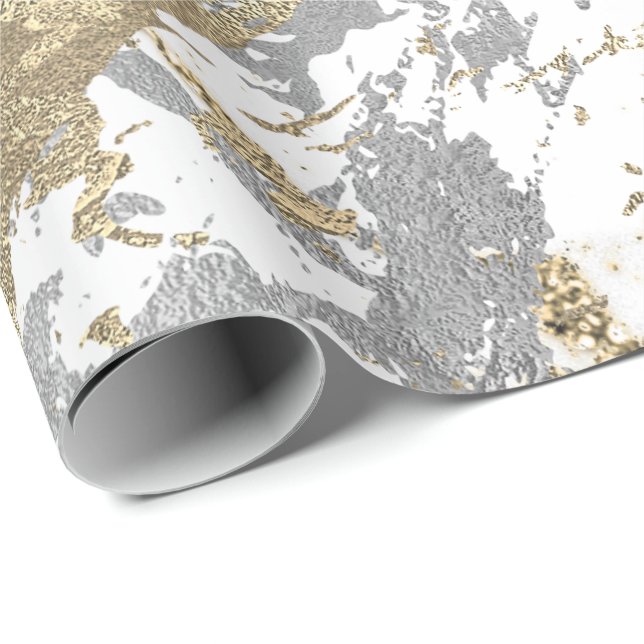 Papier Cadeau Foxier Champagne Gold Marbre brillant Métallurgiqu (Coin rond)