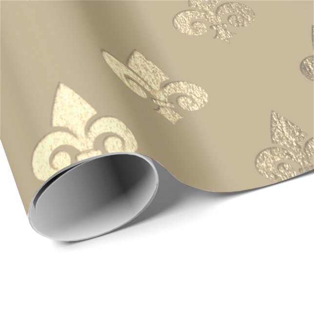 Papier Cadeau Foxier Sepia Gold Metallic Fleur-de-lis (Coin rond)