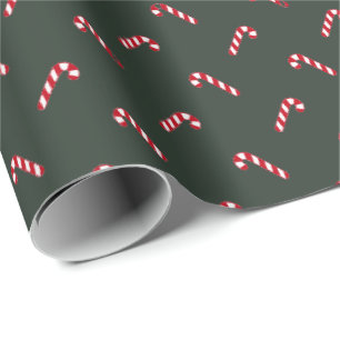 Papier Cadeau Foyer de Noël vert rouge mignon sucre de canne élé