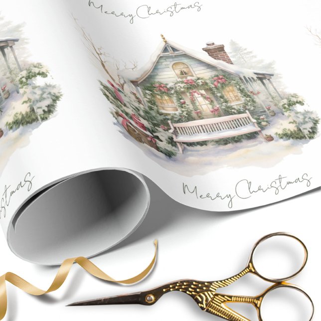 Papier Cadeau Foyer d'hiver de neige sur mesure Aquarelle de Noë (Créateur téléchargé)