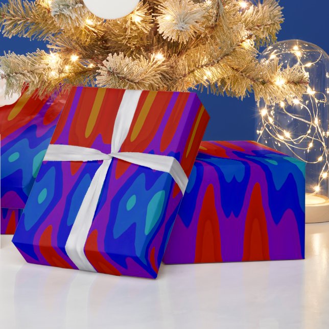 Papier Cadeau ~ Fractal Pattern Red Blue Orange Shades ~   (Vacances)