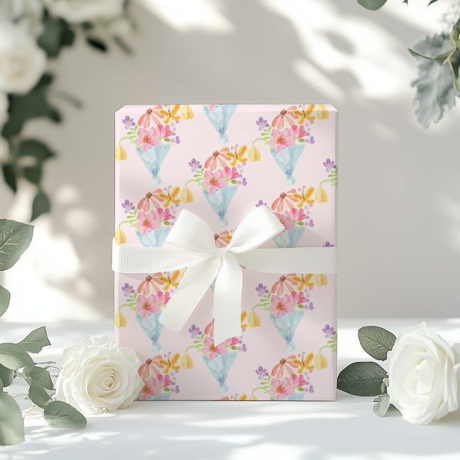 Papier Cadeau Fraîche hors du marché Aquarelle Bleu Whimsical (Créateur téléchargé)