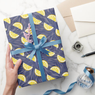 Papier Cadeau Fraîches de citron jaune Motif d'agrumes