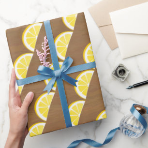 Papier Cadeau Fraîches de citron jaune Motif d'agrumes