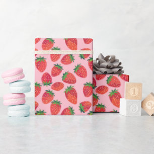 Papier Cadeau Fraise rose et rouge