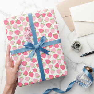 Papier Cadeau Fraise Rose Mignonne et Fruitée 