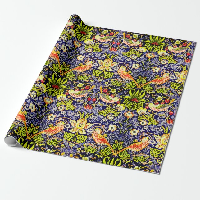 Papier Cadeau Fraise Thief Oiseaux William Morris (Déroulé)