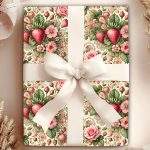 Papier Cadeau Fraise vintage 1ère fête d'anniversaire