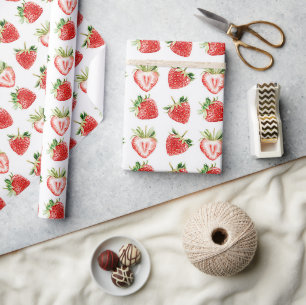 Papier Cadeau Fraises en forme de cœur Anniversaire