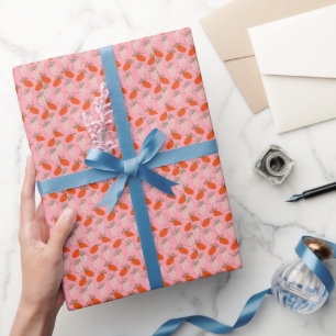 Papier Cadeau Fraises motif gribouillé rose blanc  