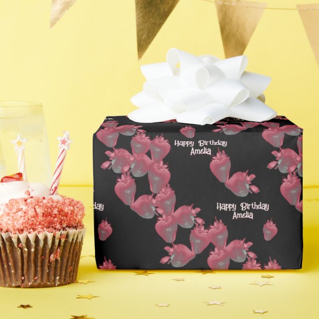 Papier Cadeau Fraises sucrées Personnalisées (Fête d'anniversaire)