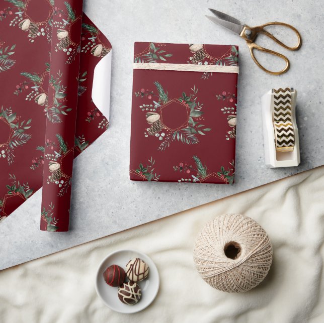 Papier Cadeau Frame d'or rustique Berry Pinecone Wreath Noël (Artisanat)