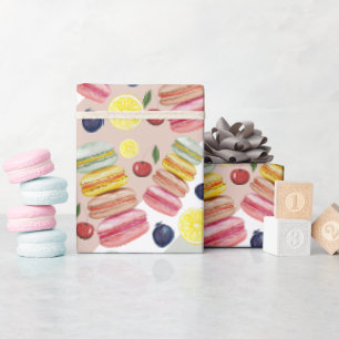 Papier Cadeau Français Macarons aquarelle peinte à la main