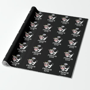 Papier Cadeau Français Vache drôle Animal Pun Dark BG