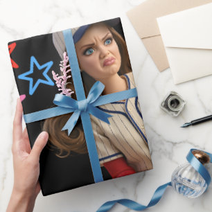 Papier Cadeau Frappe donc cette balle, drôle de visage de poupée