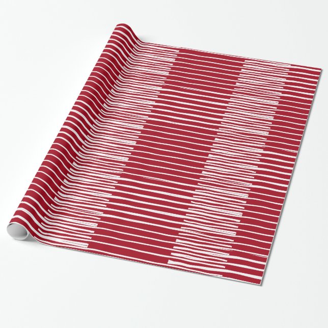 Papier Cadeau Frappes peintes à la main, Plaid, Noël rouge et bl (Déroulé)