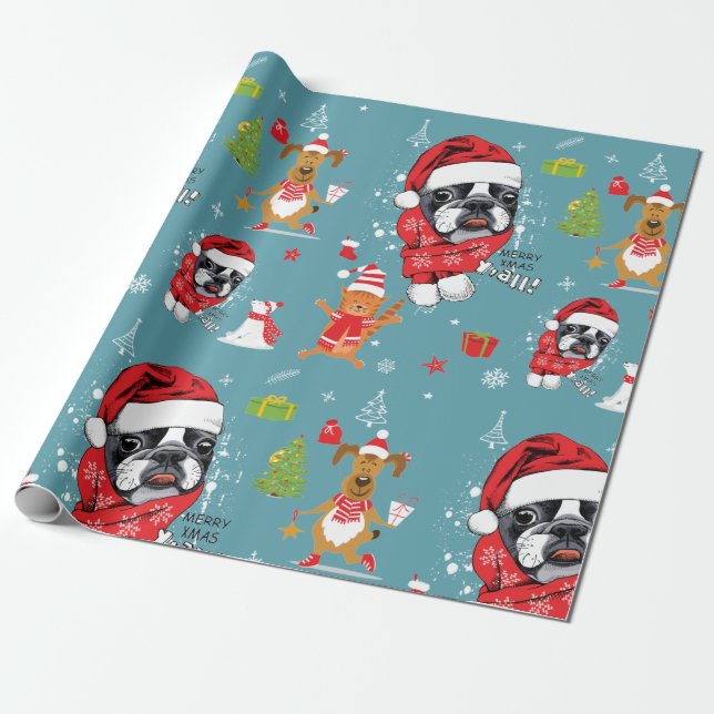 Papier Cadeau French Bulldog Christmas Père Noël (Déroulé)