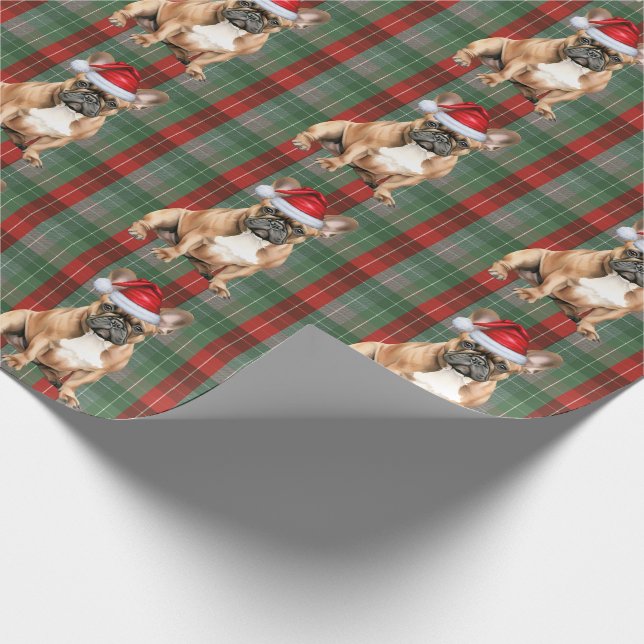 Papier Cadeau French Bulldog Holiday Red Green Plaid Christmas (Coin)