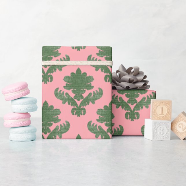 Papier Cadeau French Tapestry Green and Pink (Baby Shower)