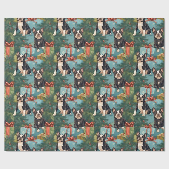Papier Cadeau Frenchie Festive Puppy Christmas (Couture)
