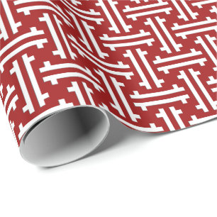 Papier Cadeau Fret chinois Art déco, rouge foncé et blanc