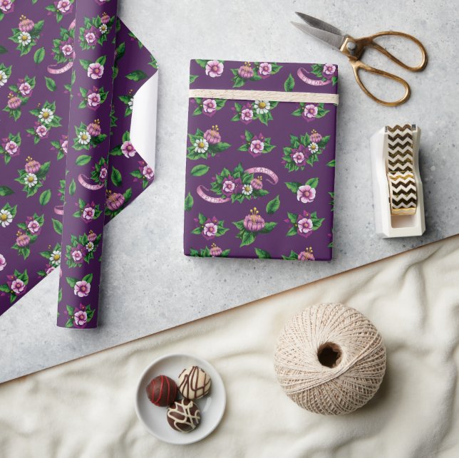 Papier Cadeau Frida Kahlo | Purple Floral Bouquet Pattern (Artisanat)