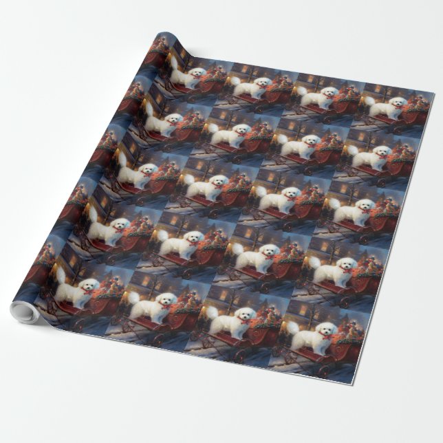 Papier Cadeau Frise de Bichon Frise Festin de Noël (Déroulé)