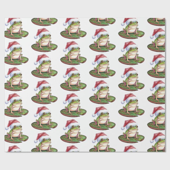 Papier Cadeau Frog à la mode Santa Hat Noël (Plat)