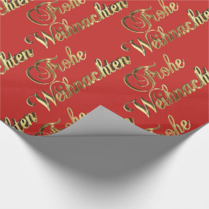 Papier Cadeau Frohe Weihnachten allemand Noël rouge et or