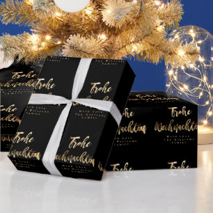 Papier Cadeau Frohe Weihnachten Elegant Black Gold Script allema