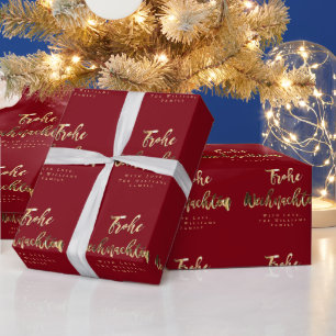 Papier Cadeau Frohe Weihnachten Elegant Red Gold Script allemand
