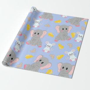 Papier Cadeau Fromage d'arachide à la souris gris blanc à élépha