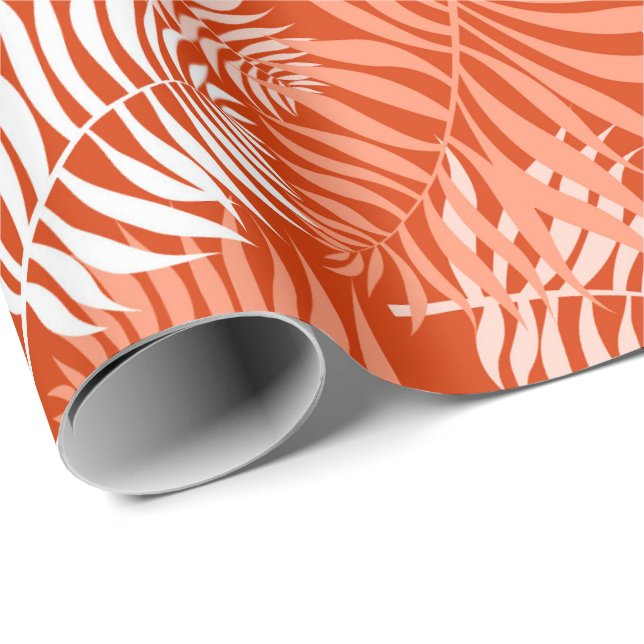Papier Cadeau Frond de palme blanc sur papier d'enveloppement or (Coin rond)