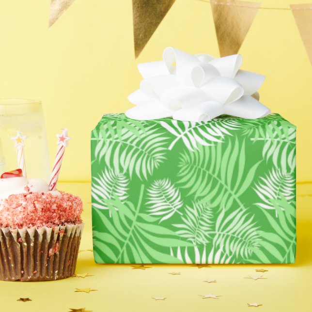 Papier Cadeau Frond de palme blanc sur papier d'enveloppement ve (Fête d'anniversaire)